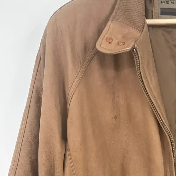 Classic Leather Aviator Bomber Jacket Soft Cowhide Members Only Brown Mens Large